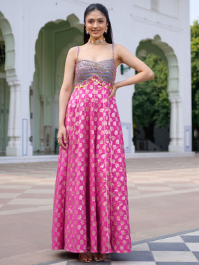Pink & Blue Anarkali Set