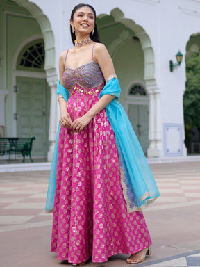 Pink & Blue Anarkali Set