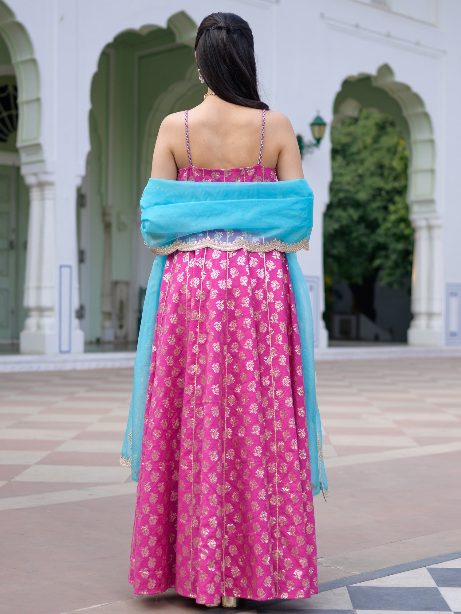 Pink & Blue Anarkali Set