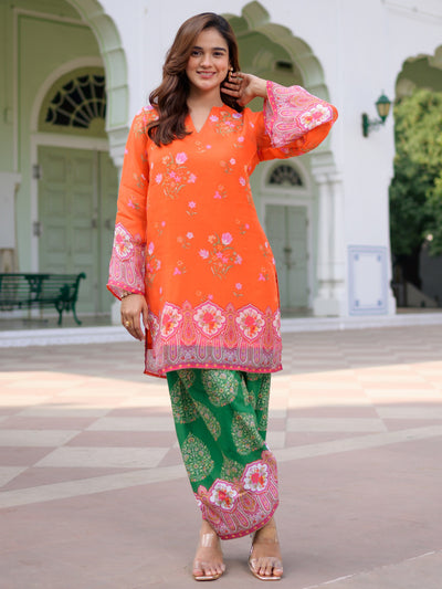 Breezy Bloom Orange Kurta Farshi Set