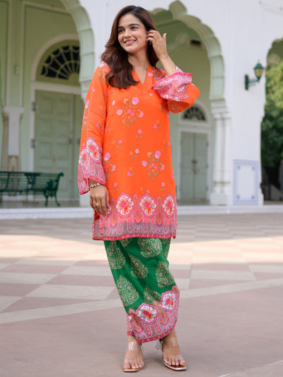 Breezy Bloom Orange Kurta Farshi Set