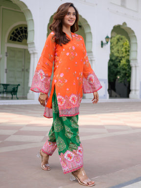 Breezy Bloom Orange Kurta Farshi Set