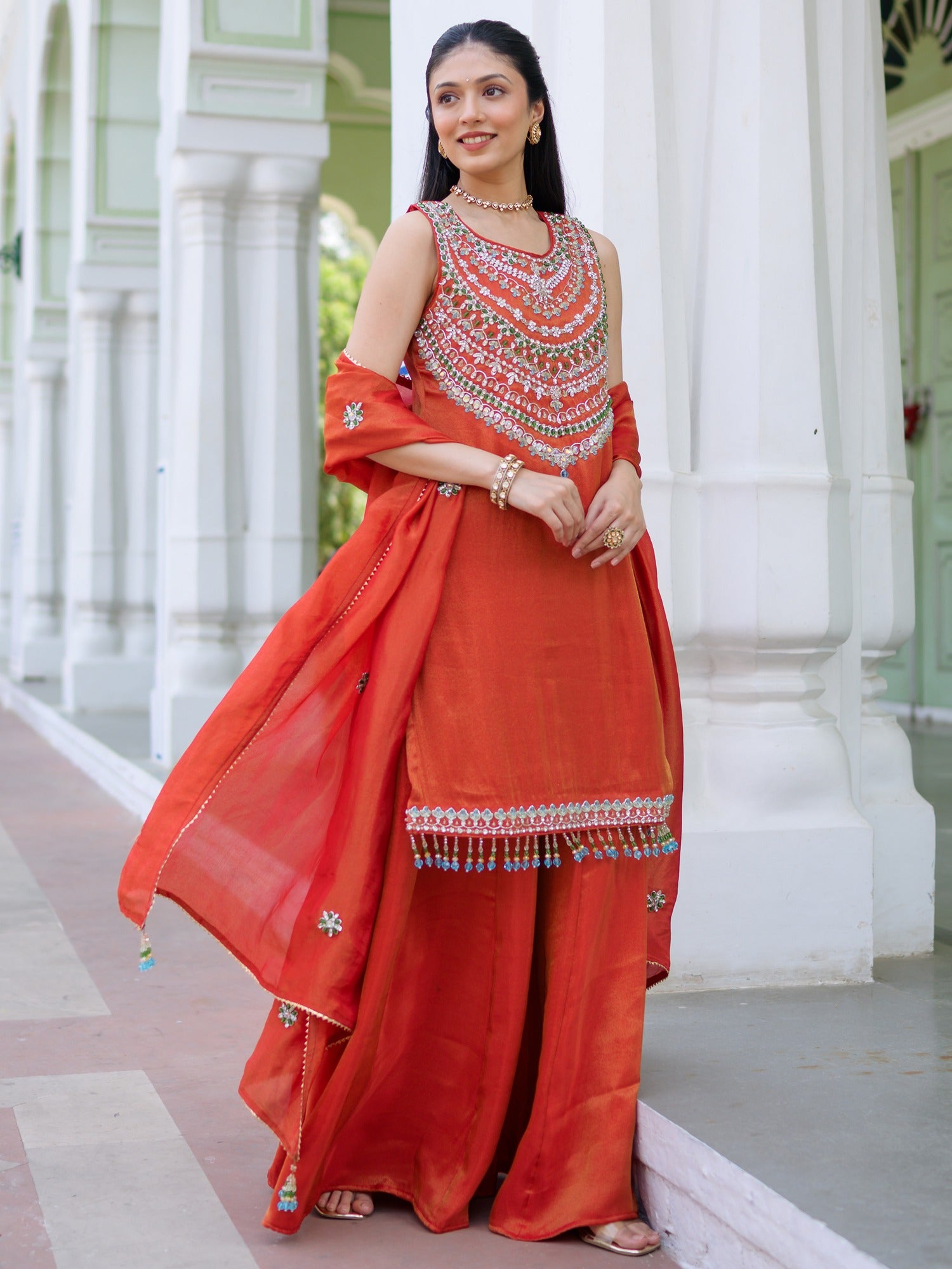 Heritage Red Sharara Set