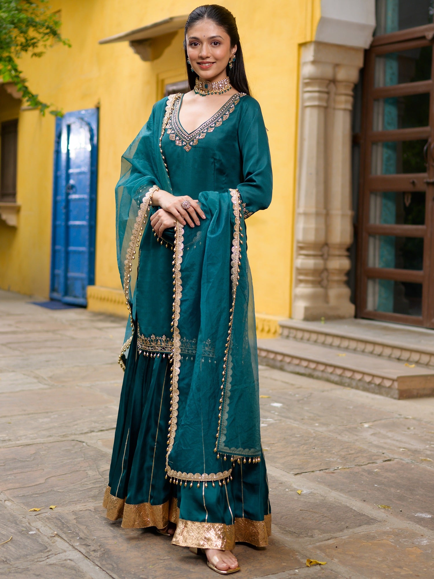 Teal Green Sharara Set