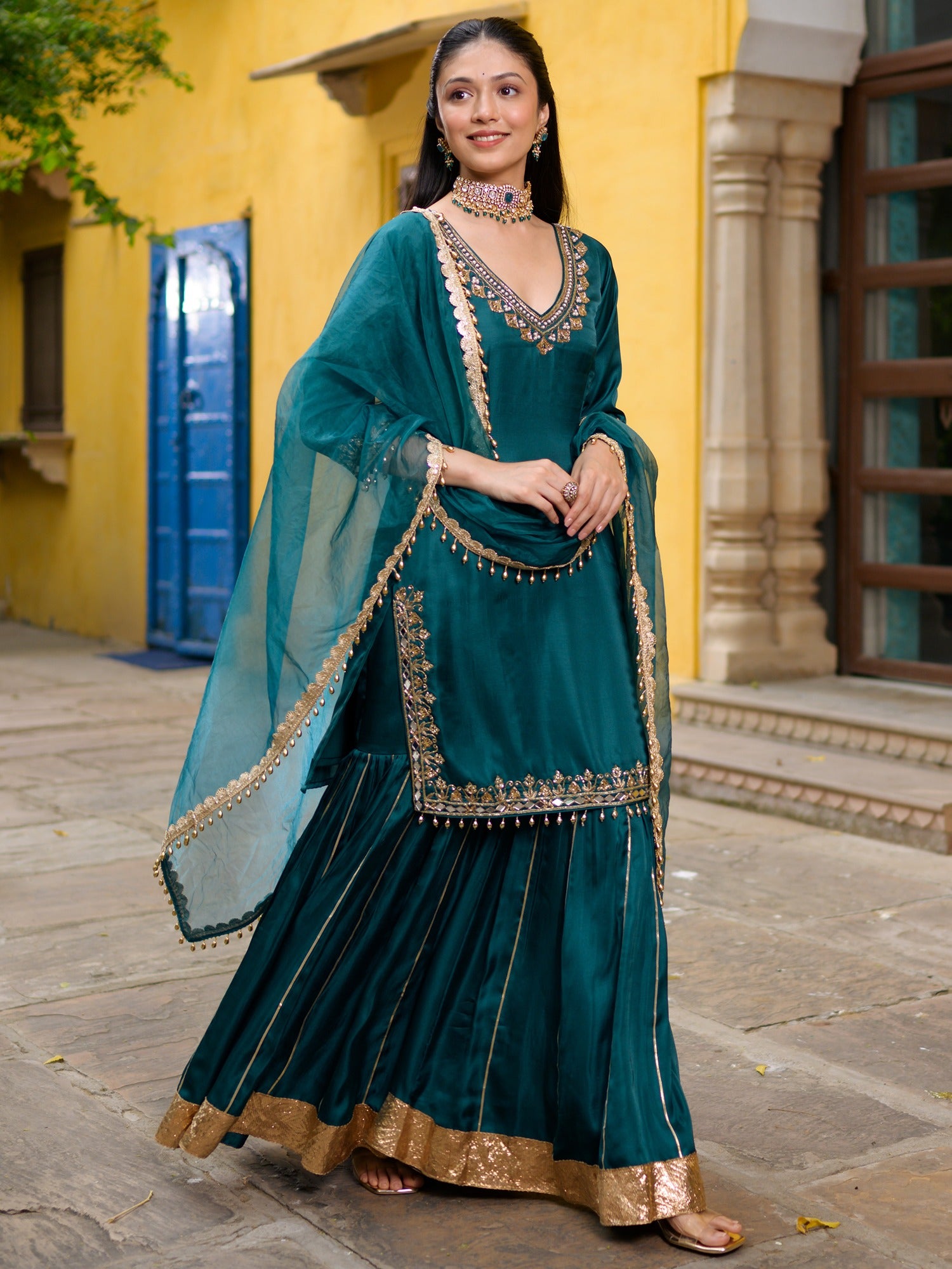 Teal Green Sharara Set