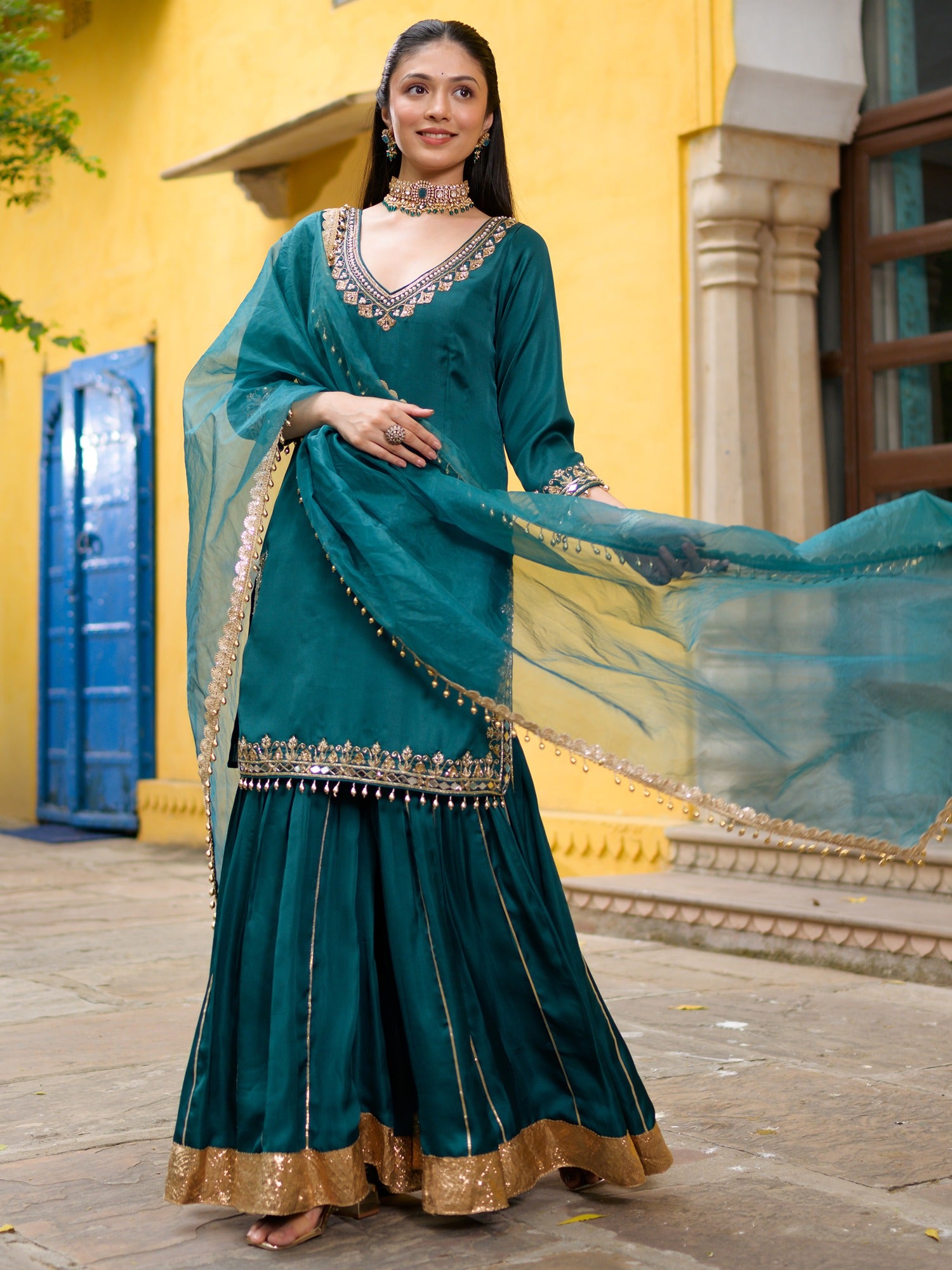 Teal Green Sharara Set