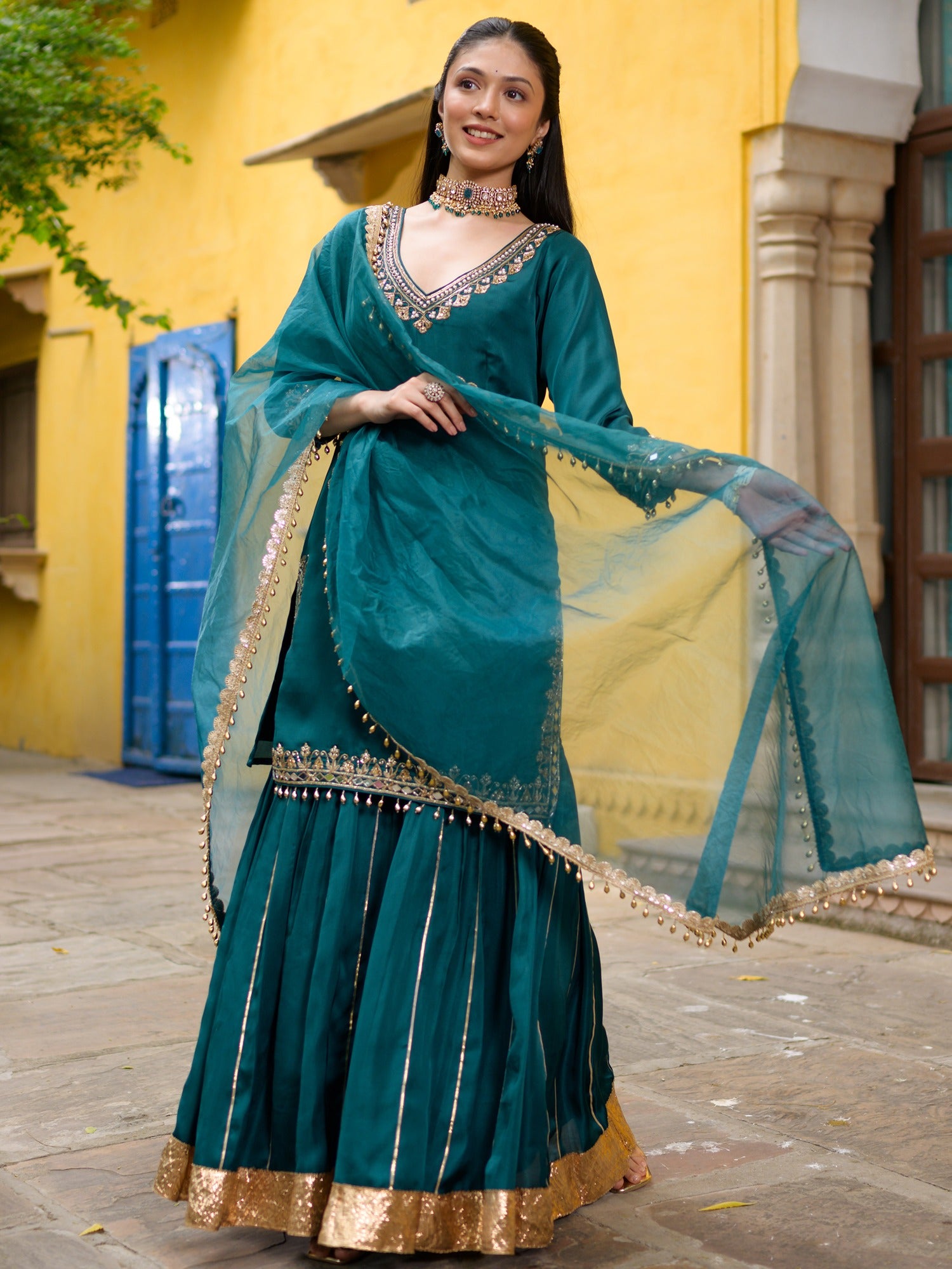 Teal Green Sharara Set