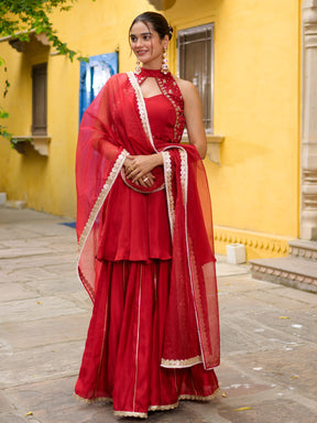 The Crimson Keyhole Sharara Set
