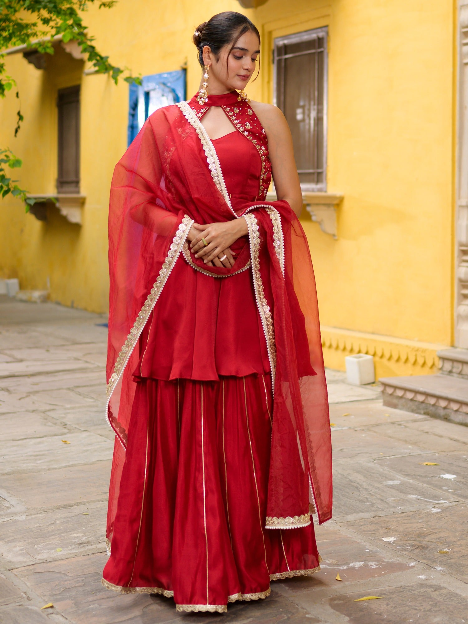 The Crimson Keyhole Sharara Set