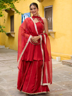 The Crimson Keyhole Sharara Set
