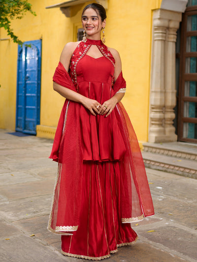 The Crimson Keyhole Sharara Set