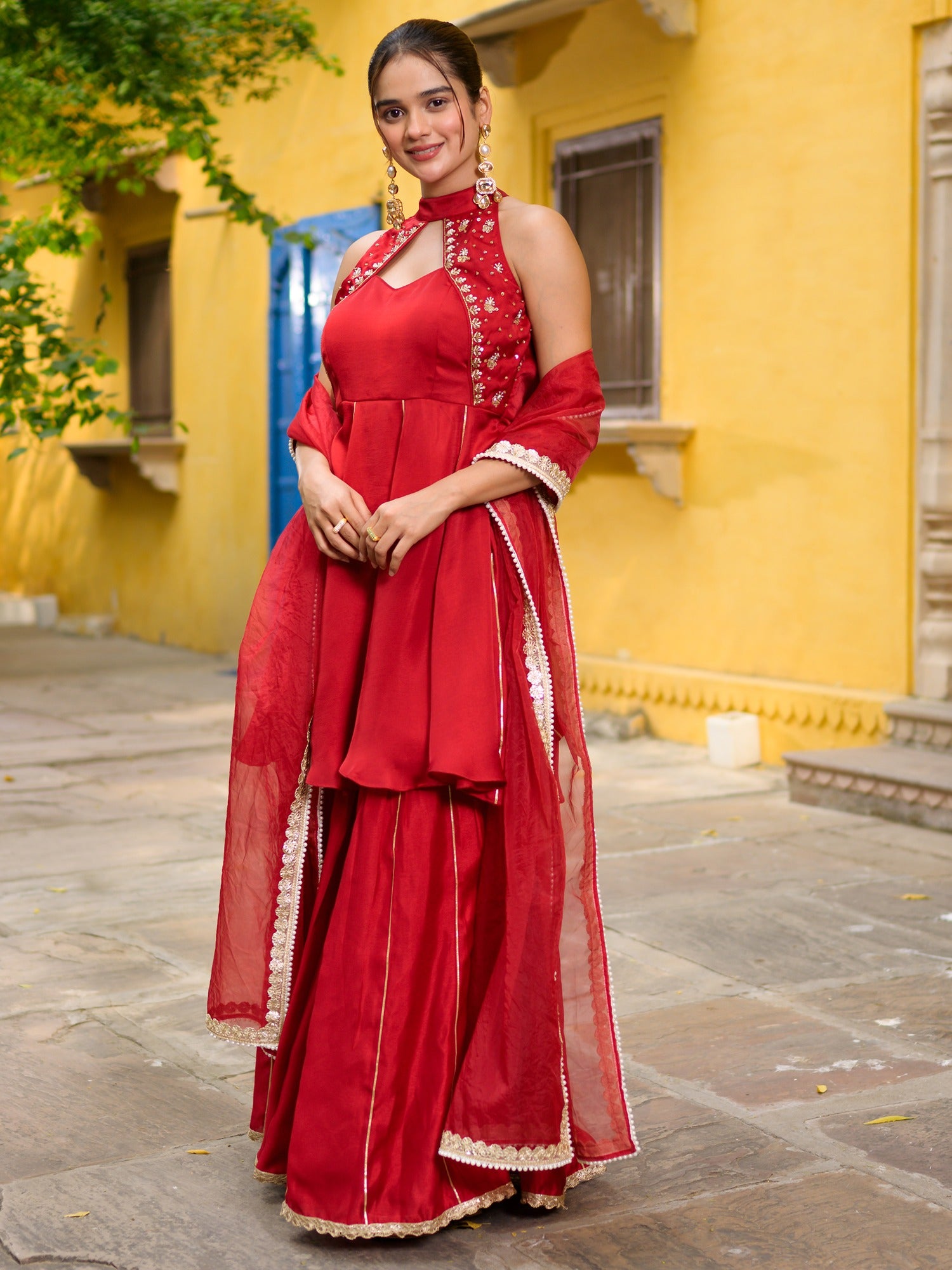 The Crimson Keyhole Sharara Set
