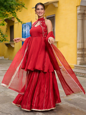 The Crimson Keyhole Sharara Set