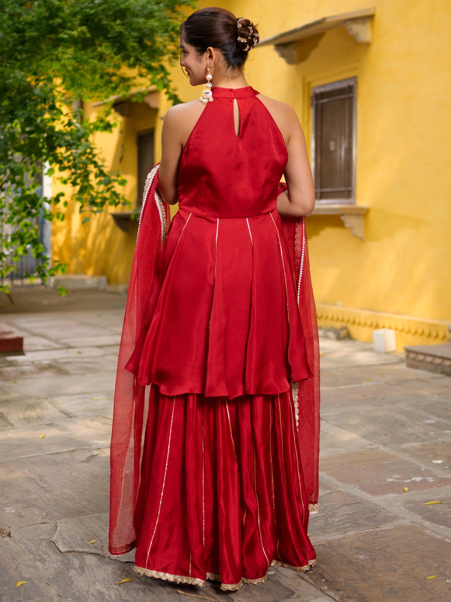 The Crimson Keyhole Sharara Set