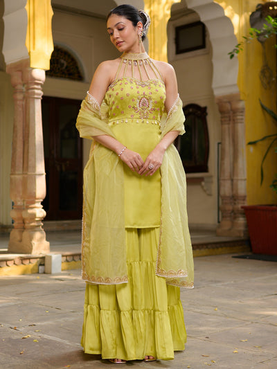 Neon Green Halter Neck Sharara Set