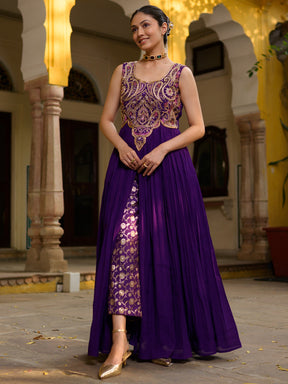 Purple High-Slit Tunic with Brocant Pant
