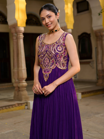 Purple High-Slit Tunic with Brocant Pant