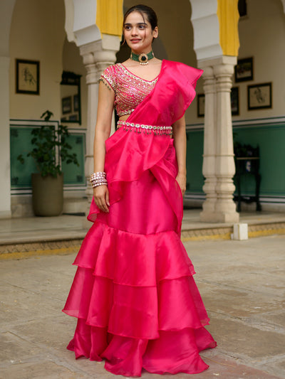 Pink Petal Layered Saree