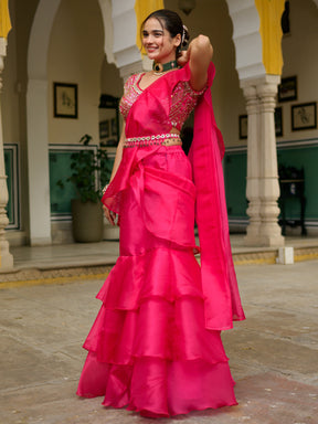 Pink Petal Layered Saree