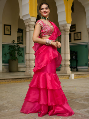 Pink Petal Layered Saree