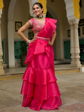 Pink Petal Layered Saree