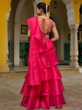 Pink Petal Layered Saree