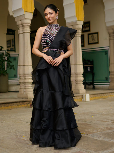 Midnight Black Ruffle Saree