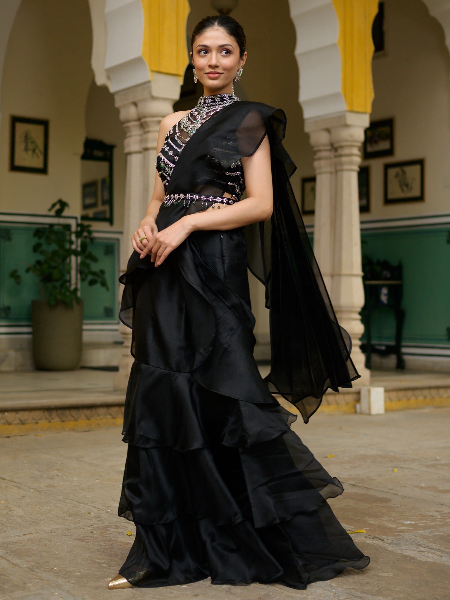 Midnight Black Ruffle Saree