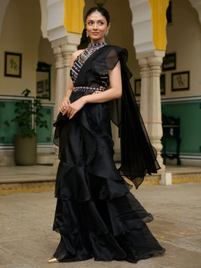 Midnight Black Ruffle Saree