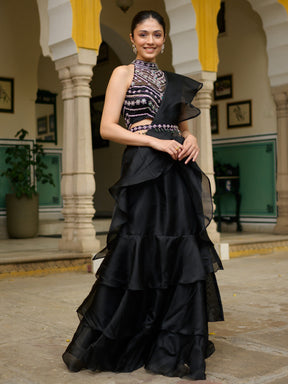 Midnight Black Ruffle Saree