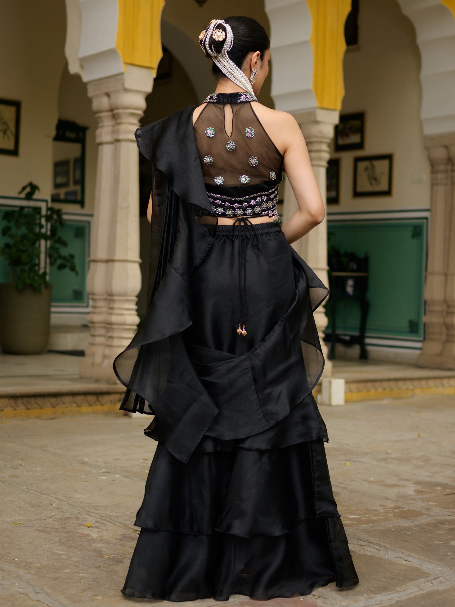 Midnight Black Ruffle Saree