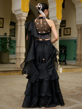 Midnight Black Ruffle Saree