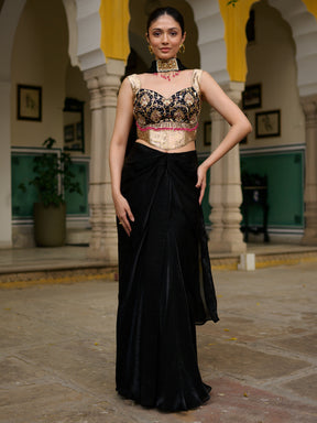 Midnight Black Dhoti with Corset