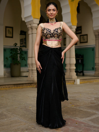 Midnight Black Dhoti with Corset