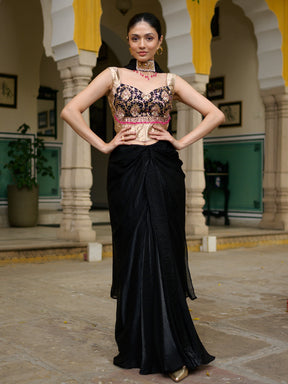 Midnight Black Dhoti with Corset