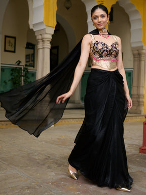 Midnight Black Dhoti with Corset