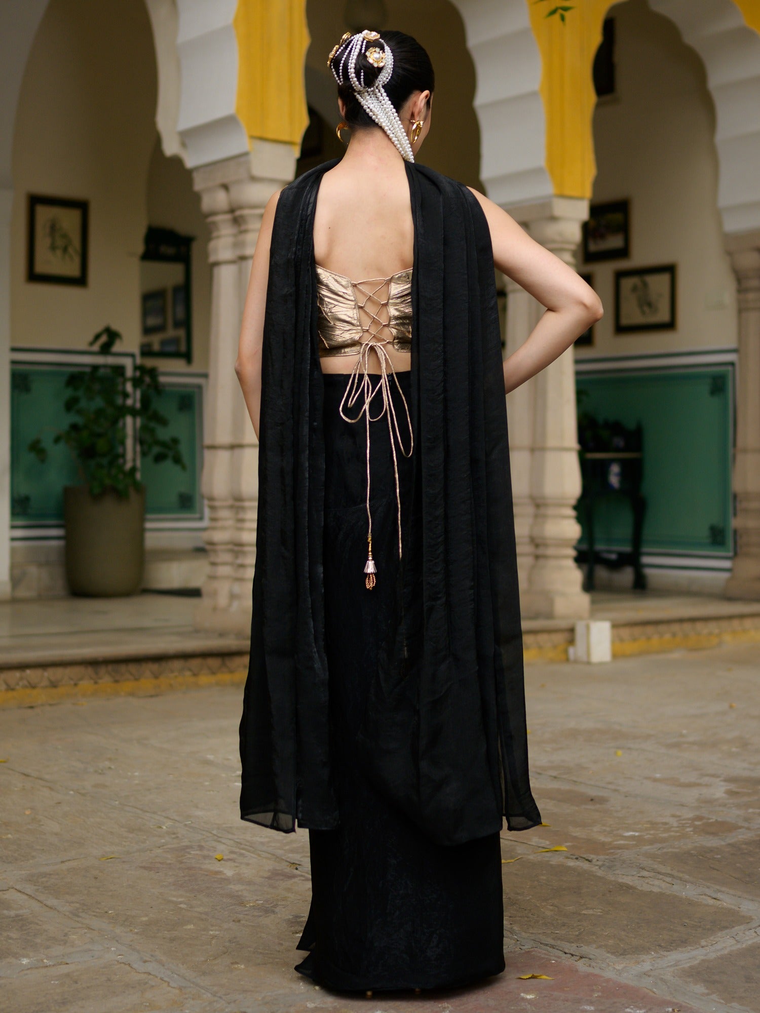 Midnight Black Dhoti with Corset