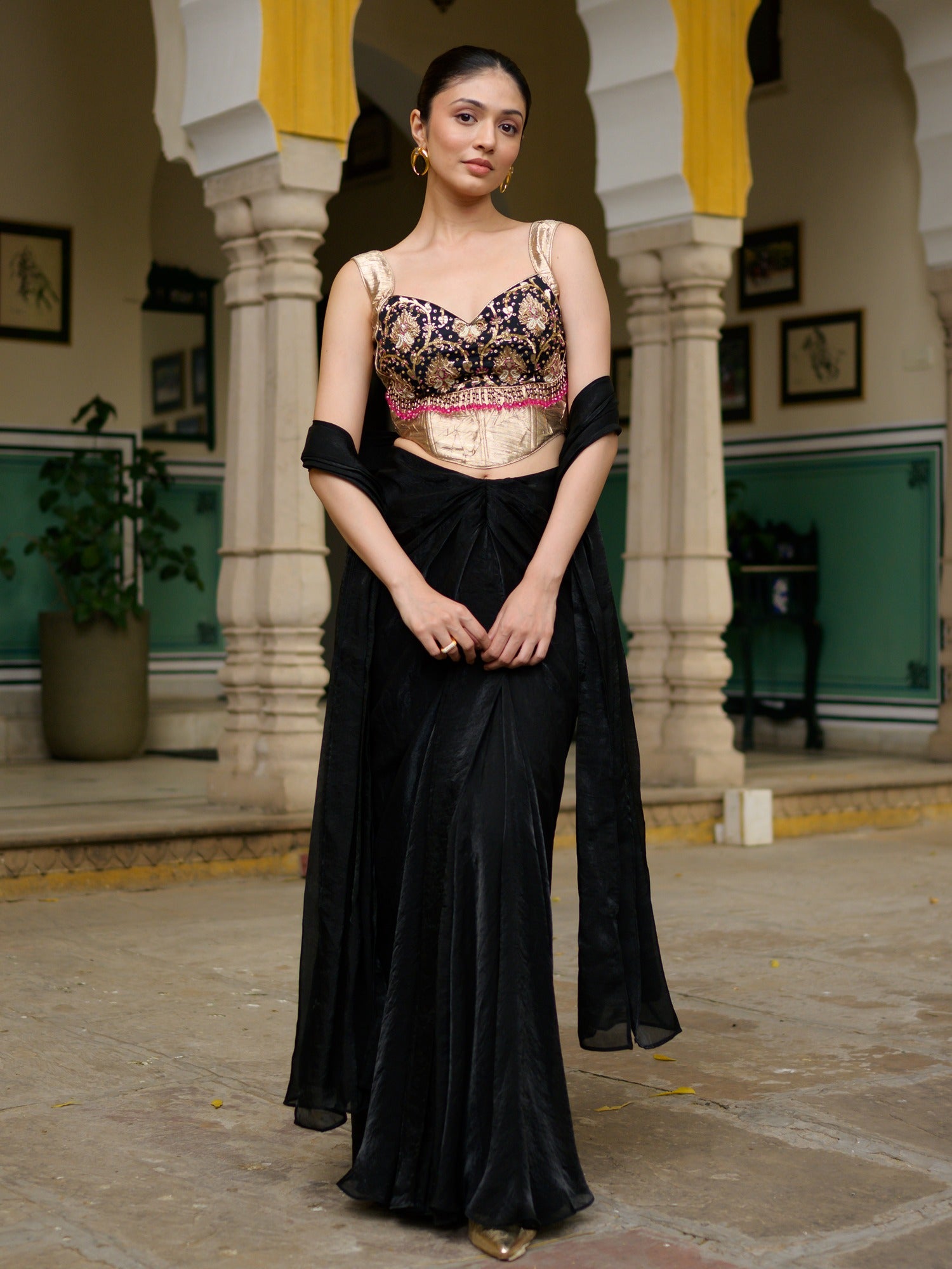 Midnight Black Dhoti with Corset