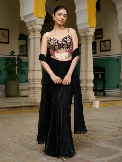 Midnight Black Dhoti with Corset