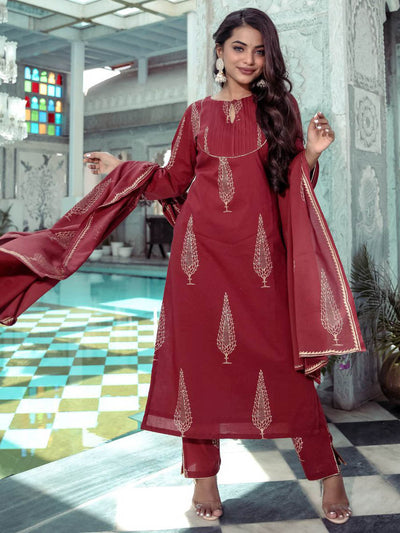 Maroon Printed Kurta Sets