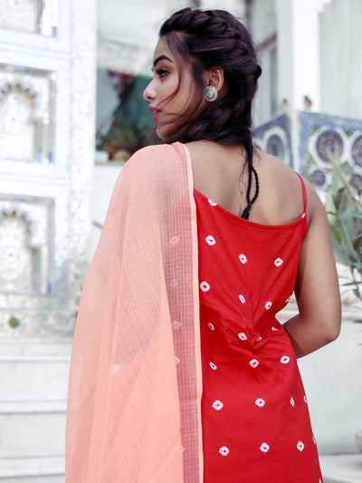 Red Bandhej Kota Doria Dupatta
