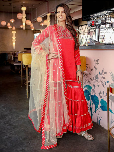 Red Sharara Gota With Dupatta