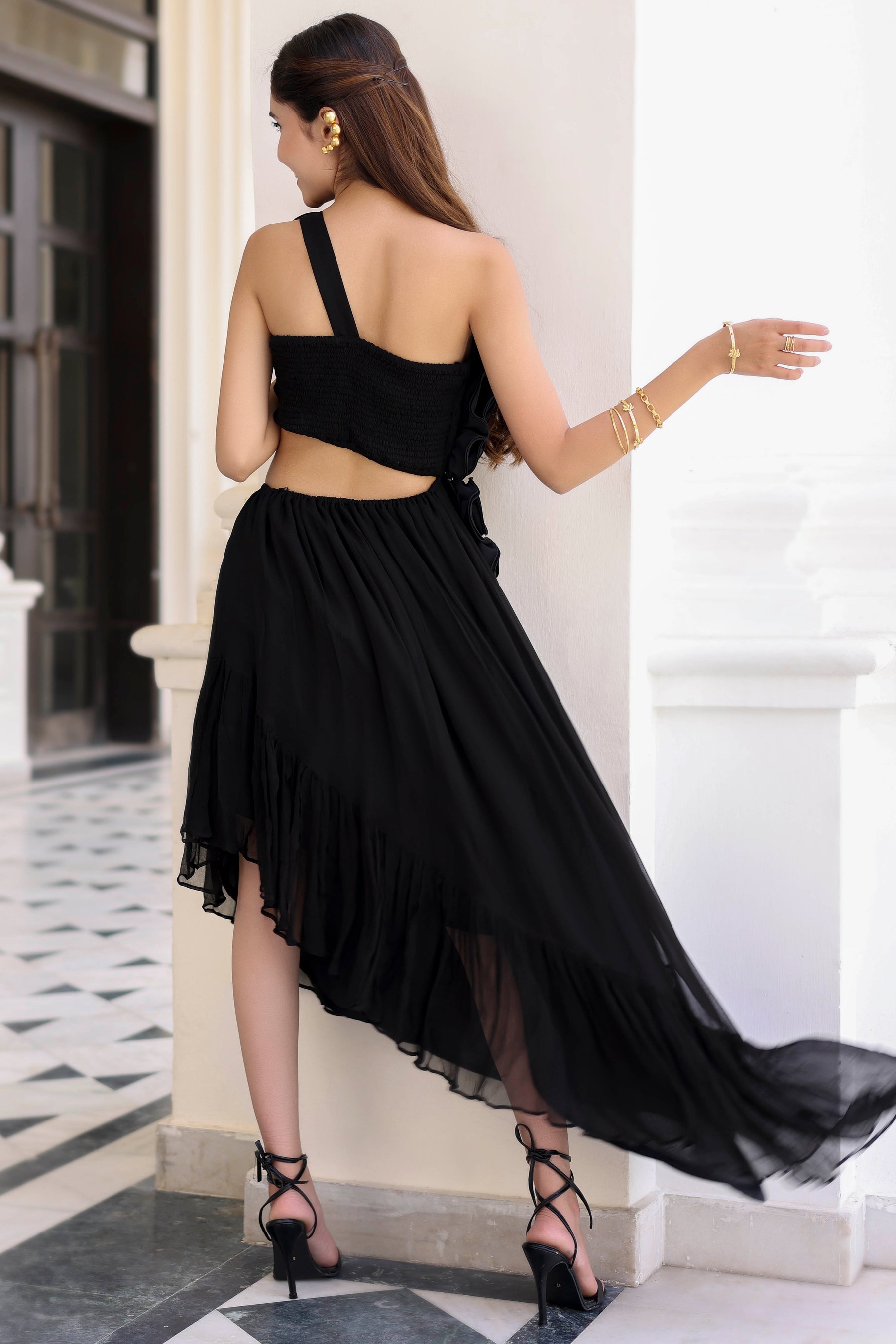 black bridgerton dress Regency Era Black Empire Waist Dress With Sheer Puff Sleeves and Tonal Embroidery Bridgerton Inspired Vintage Gown Plus Size Size 10 / Black / With