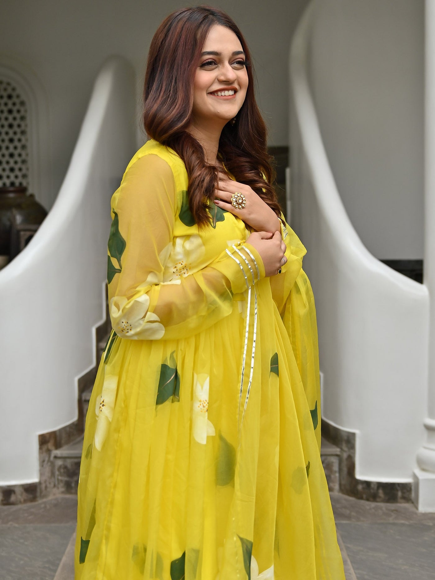 Badra Organza Lime Anarkali Set main image 0
