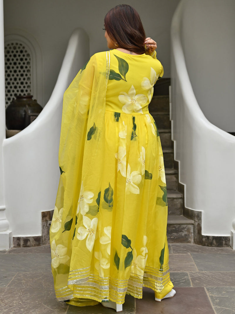 Nyla Organza Yellow Anarkali Kurta Set main image 1