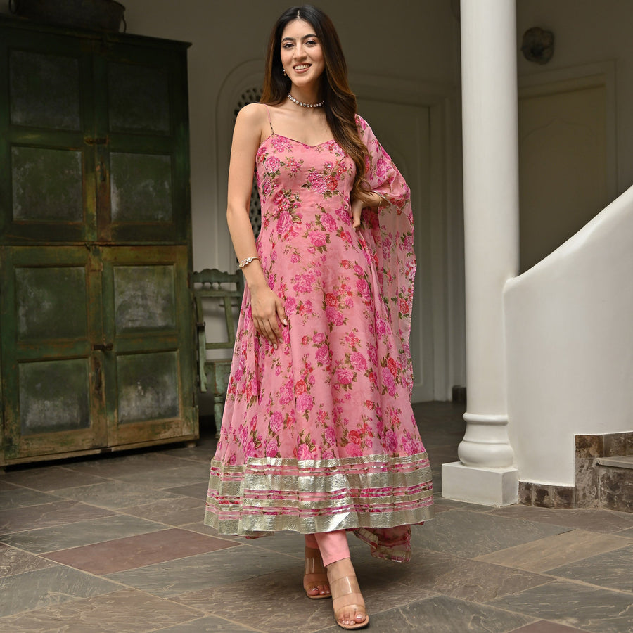 Women Pink Printed Anarkali Kurta