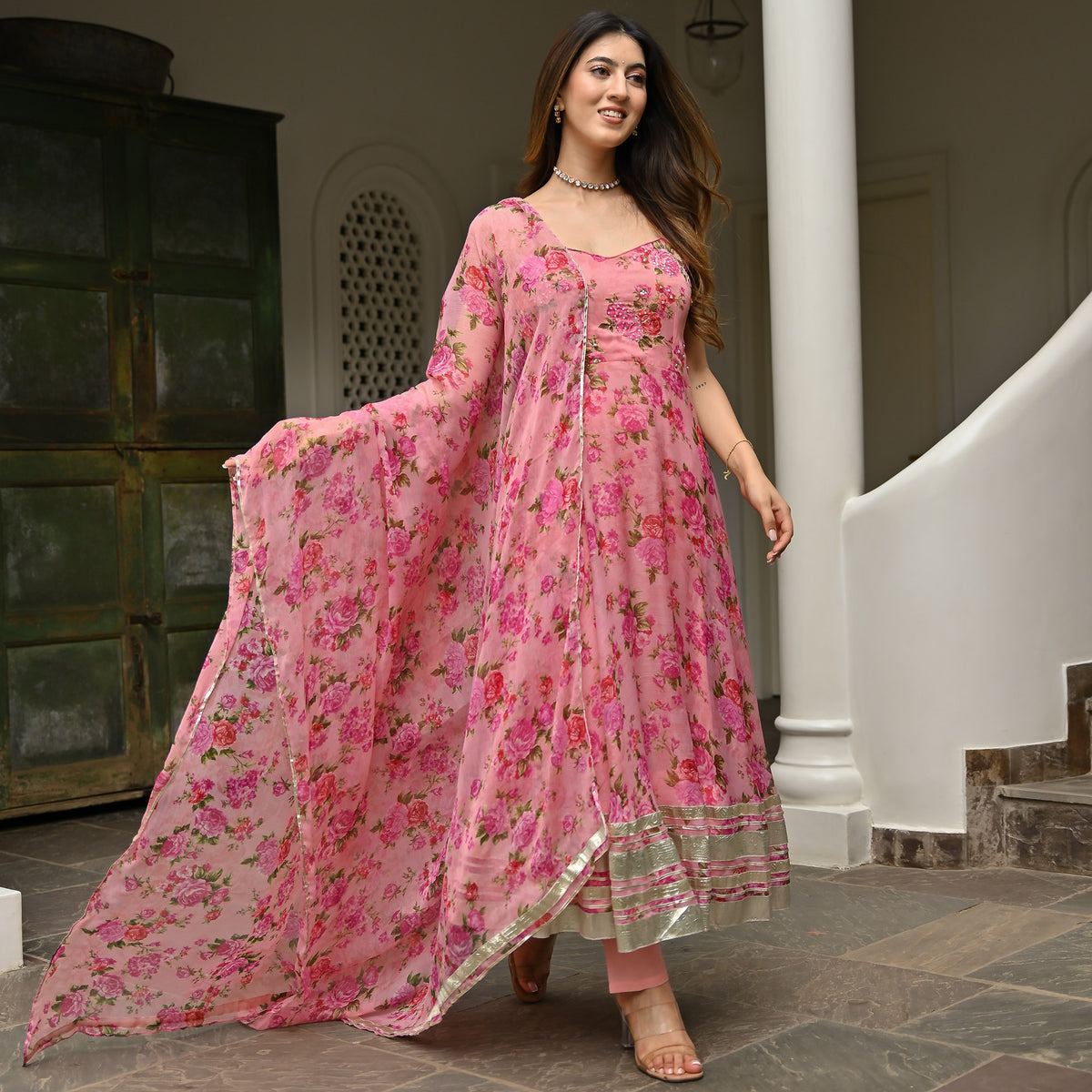 Pink Colour Designer Semi Stitched Anarkali Suit For Party - KSM PRINTS -  4065237