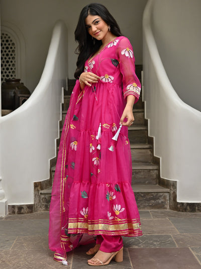 Magenta Handbrush Anarkali Set