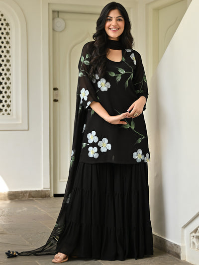 Black Handbrush Sharara Set