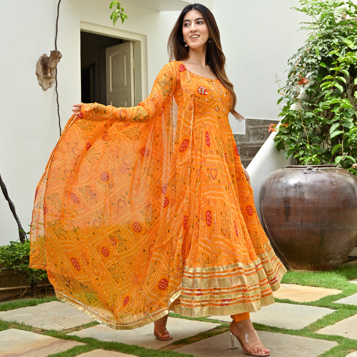 Salwar Kameez in Orange Silk with Embroidered - SK153760